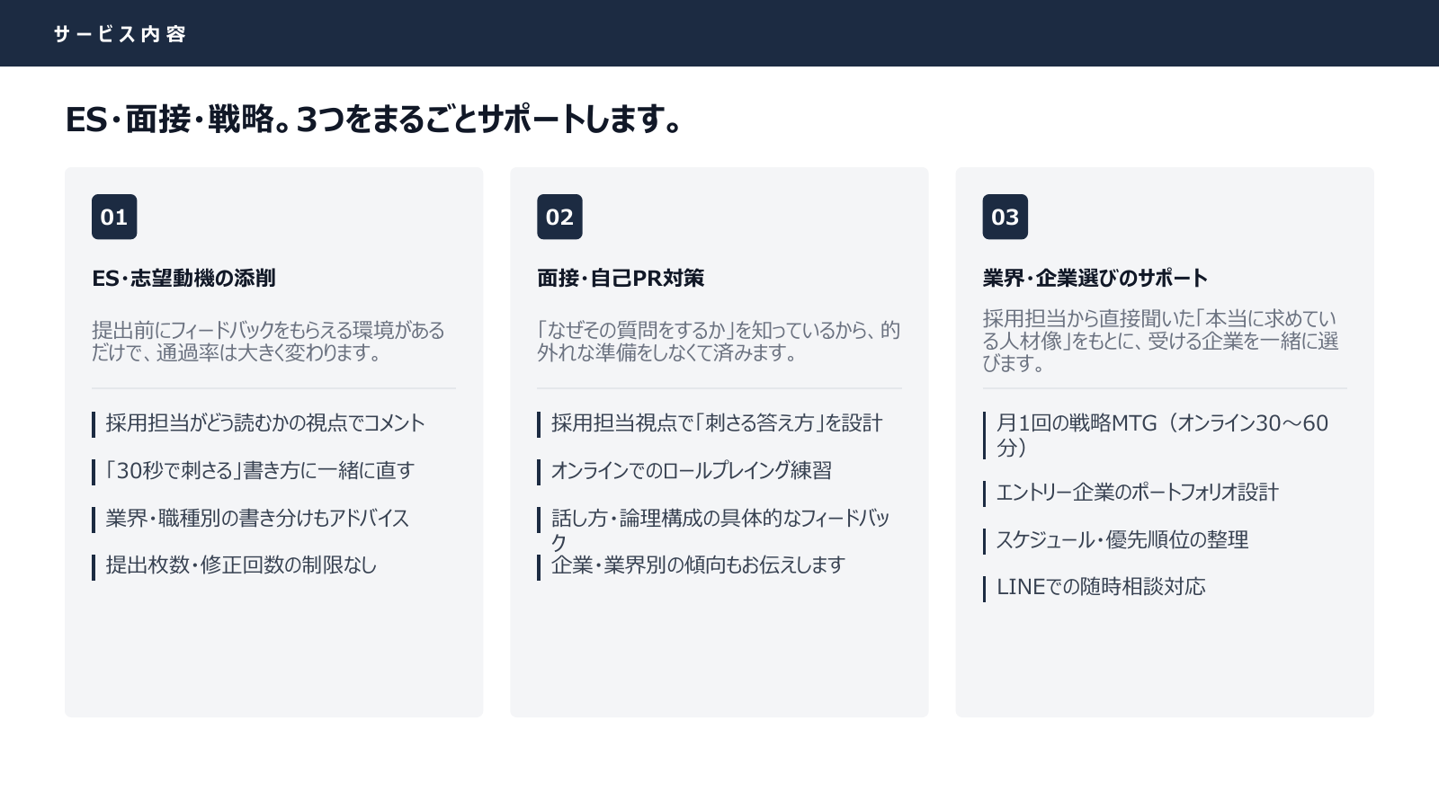 就活サポート資料 3ページ「サービス内容」